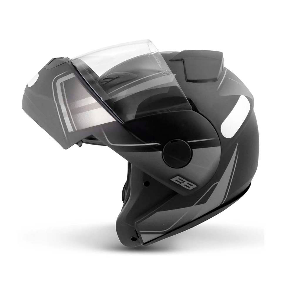 Capacete EBF New E8 Drift Preto Fosco Prata Capacete EBF New E8 Drift Preto Fosco/Prata